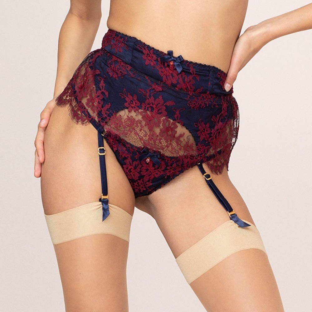 Agent Provocateur Carline Wine Navy Suspender AP2 Small NWT $475 - Picture 1 of 10